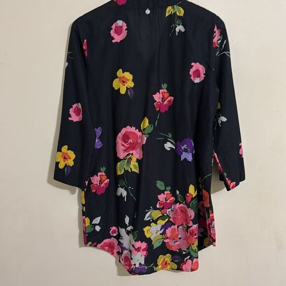 Soft Surrounding Pleated Dark Floral Lightweight Tunic Blouse Size S Casual - Picture 2 of 13